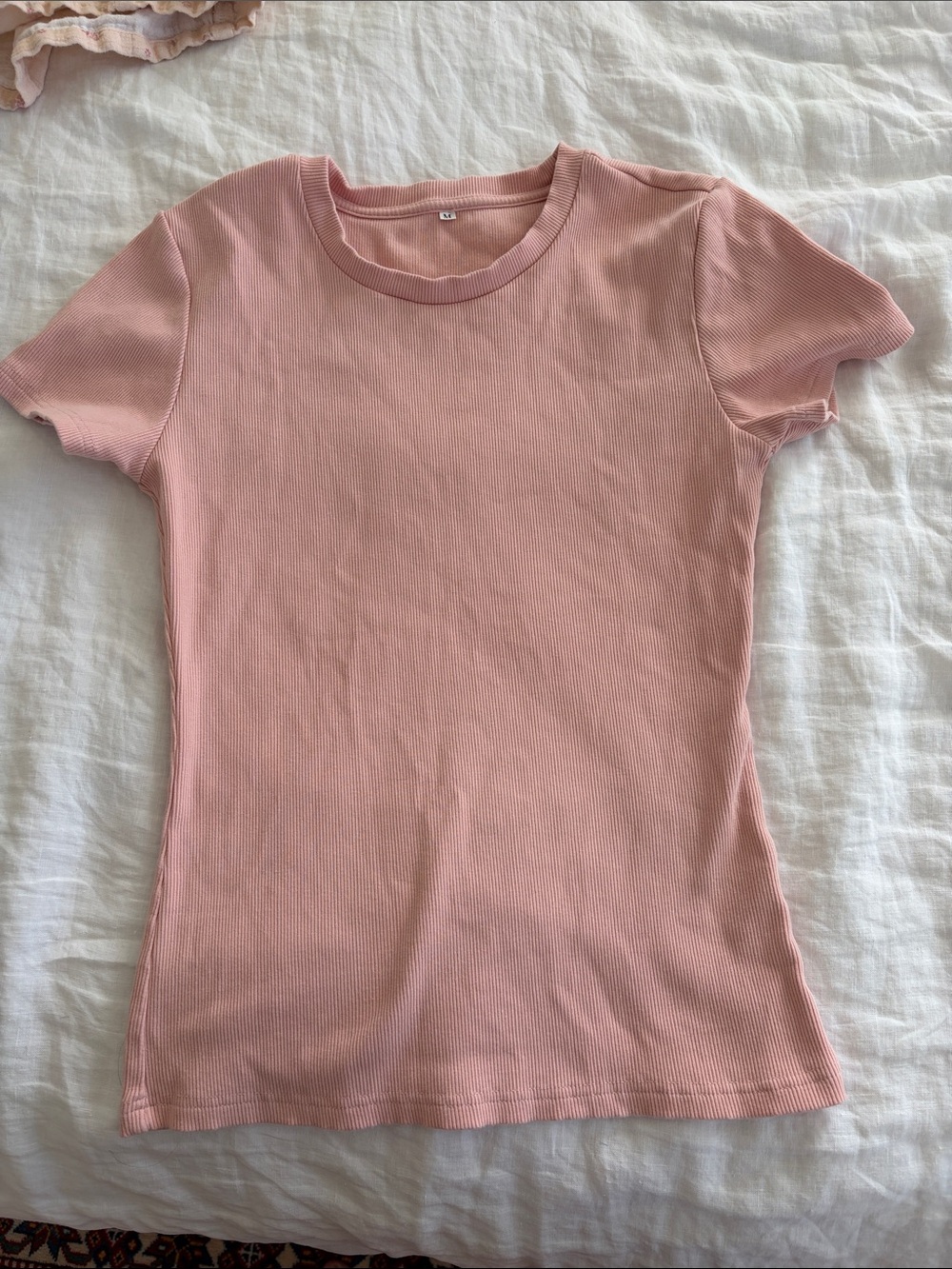 Cotton Classic Crewneck Ribbed Tee - Blush Pink